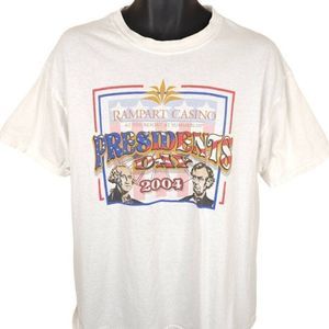 Vintage Presidents Day T Shirt Mens Size Large White Y2K Rampart Casino 2004